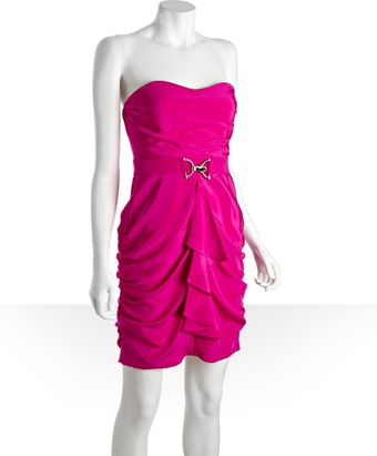 Hoaglund New York Shocking Berry Silk Horsebit Banded Ruffle Strapless Dress - Lyst
