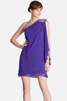 Js Boutique Embellished One Shoulder Draped Chiffon Dress - Lyst