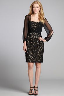 Black Lace Dress Long Sleeve on Black Silk Chiffon And Lace Long Sheer Sleeve Cocktail Dress   Lyst