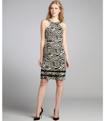 Kay Unger Black and White Zebra Stretch Cotton Belted Wiggle Dress - Lyst