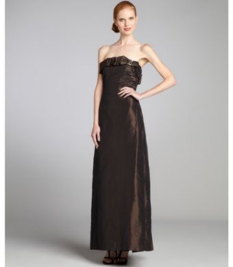 Kay Unger Chocolate Silk Taffeta Jeweled Bow Strapless Gown - Lyst