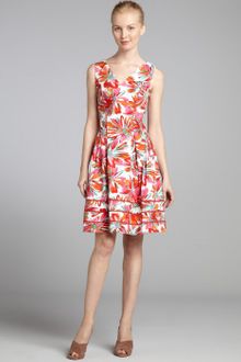 Kay Unger Pink Floral Stretch Cotton Vneck Sleeveless Dress - Lyst