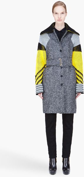 Kenzo Grey Combo Belted Wool Coat - Lyst