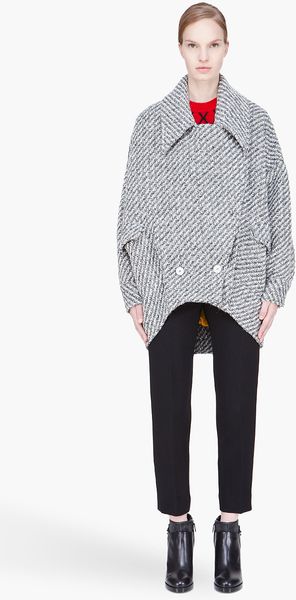 Kenzo Grey Oversize Knit Wool Coat - Lyst