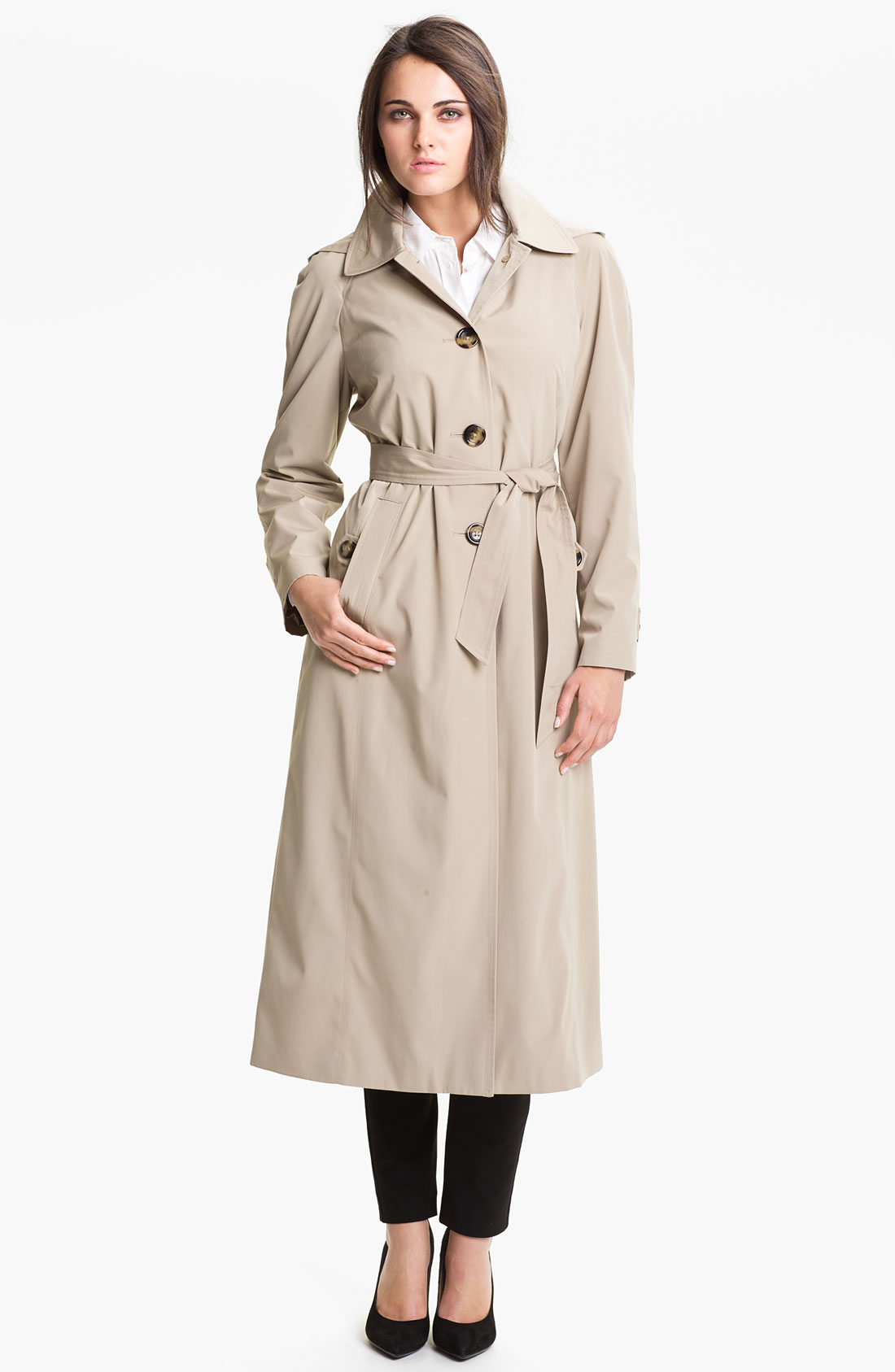 London Fog Raglan Sleeve Raincoat With Detachable Hood In Beige Toffee Lyst