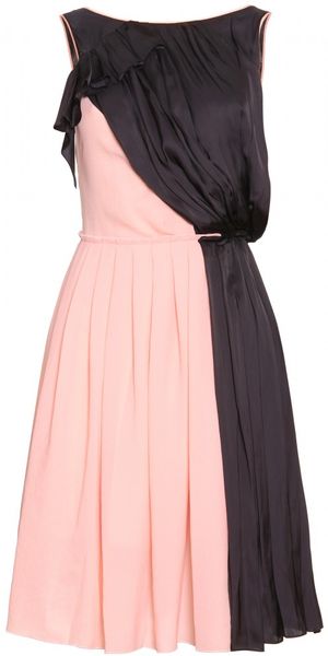 Nina Ricci Twotone Dress with Drape Detail - Lyst