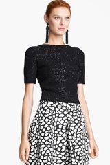 Oscar de la Renta Jewel Neck Sequin Pullover