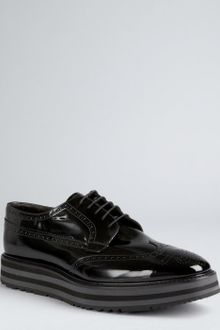 Prada Fumo Patent Leather Platform Wingtip Oxfords - Lyst