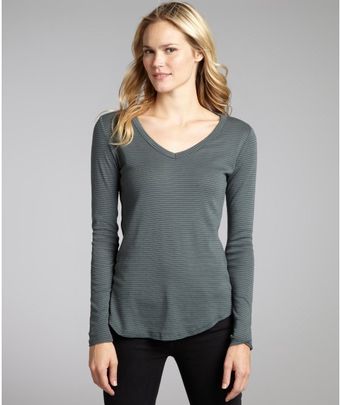 Rebecca Beeson Slate Green Stripe Cotton Blend Bruna Vneck Top - Lyst