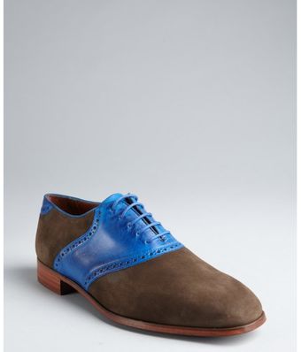 Florsheim By Duckie Brown Taupe Suede and Cobalt Leather Colorblocked Saddle Oxfords - Lyst