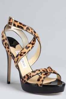 Jimmy Choo Leopard Calf Hair and Patent Leather Vamp Platform Sandals - Lyst