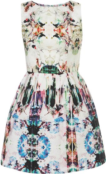 Topshop Camo Print Lantern Dress - Lyst