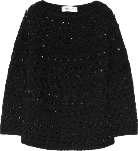 Valentino Beaded Cableknit Wool Sweater in Black - Lyst