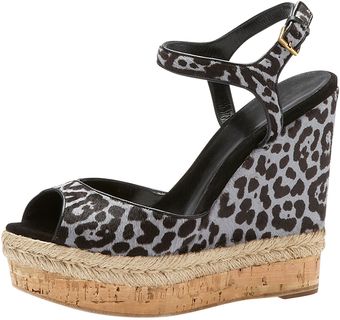 Gucci Leopardprint Calf Hair Espadrille Wedge Sandal - Lyst