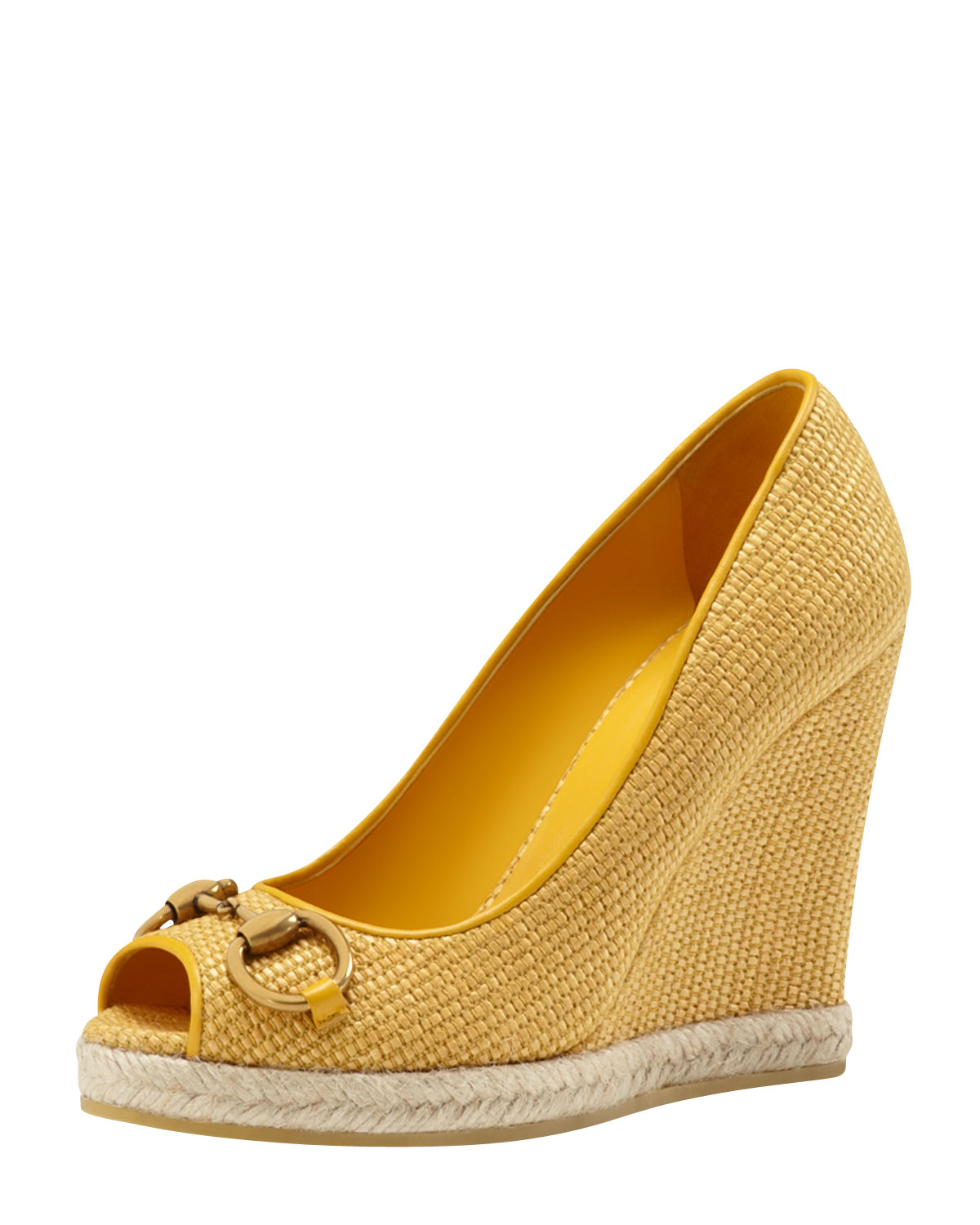 Gucci Woven Raffia Wedge Pump Bumblebee in Beige (straw) Lyst