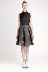 Jil Sander Navy Silk Jacquard Skirt