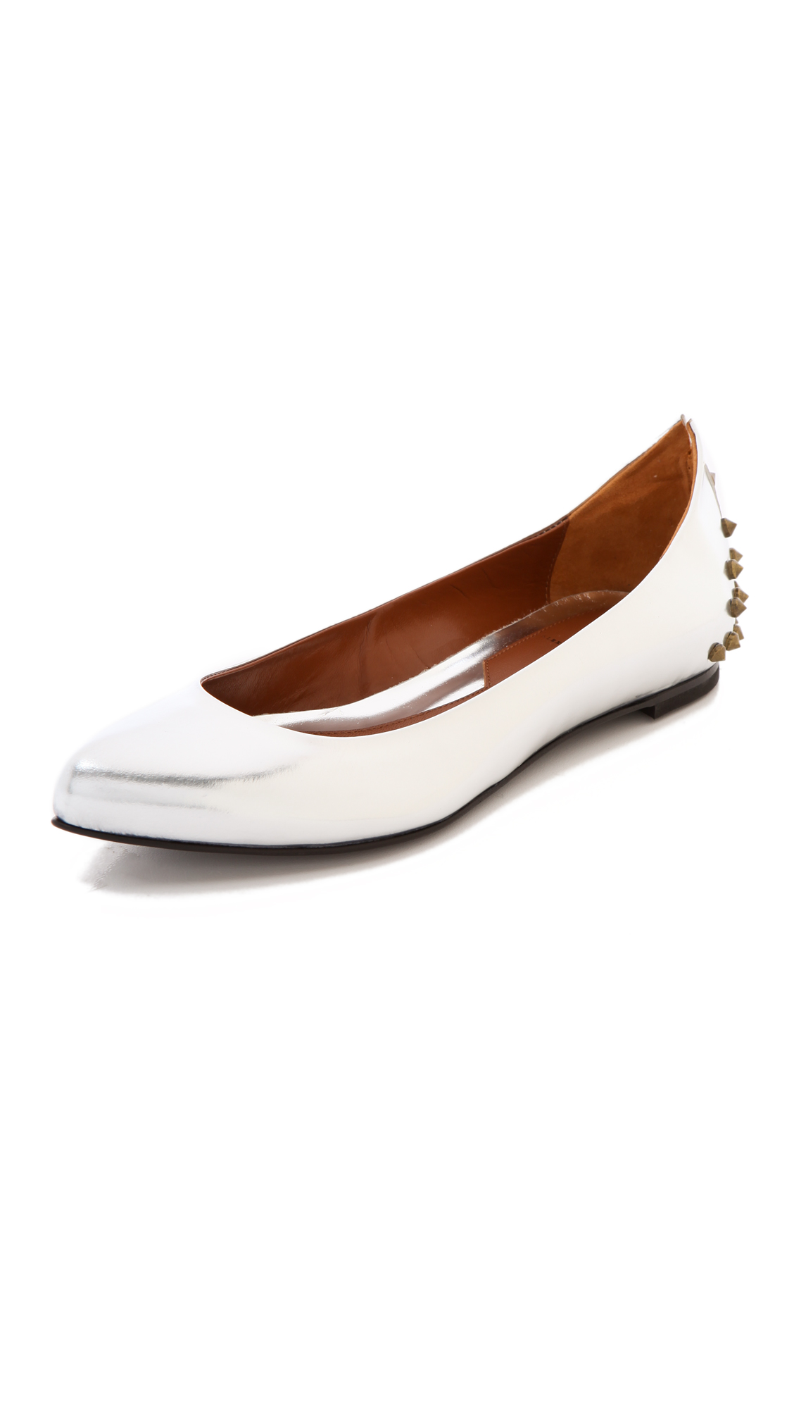 Mcq By Alexander Mcqueen Studded Pointy Flats in White (silver) Lyst
