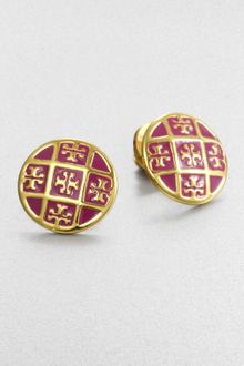 Tory Burch Enamel Logo Pattern Stud Earrings - Lyst