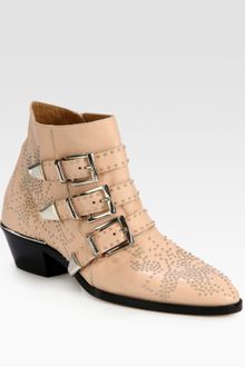 Chloé Studded Leather Buckle Ankle Boots - Lyst