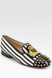 Christian Louboutin Intern Striped Canvas Studded Patent Smoking Slippers - Lyst