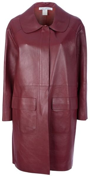 Oscar de la Renta Midlength Leather Coat - Lyst