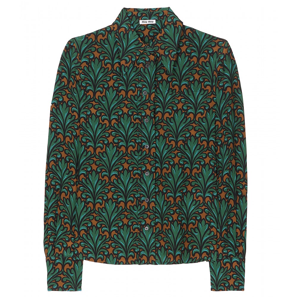 Miu Miu Silk Print Blouse in Multicolor (teal) | Lyst