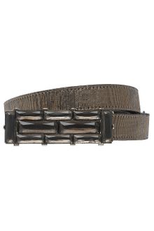 Oscar de la Renta Geometric Lame Buckle Belt - Lyst