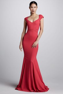 Zac Posen Bonded Crepe Cap Sleeve Gown - Lyst