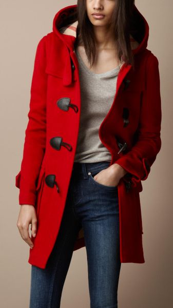 Burberry Brit Wool Duffle Coat in Red | Lyst