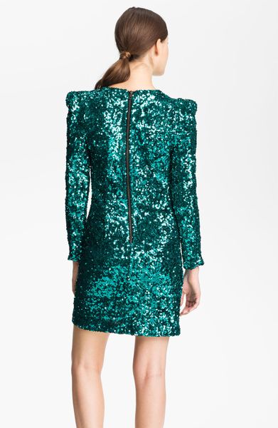 French Connection Amanda Long Sleeve Sequin Dress in Green (tribal teal) | Lyst