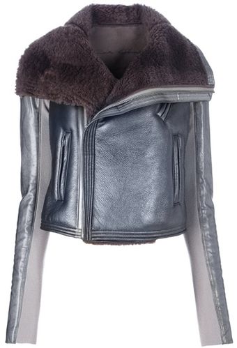 Rick Owens Metallic Shearling Biker Jacket - Lyst