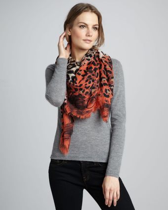 Jimmy Choo Shira Animalprint Cashmere Gauze Scarf Tangerine - Lyst