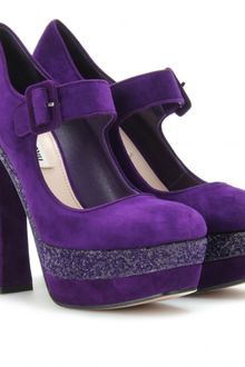 Miu Miu Glitter Platform Maryjanes - Lyst