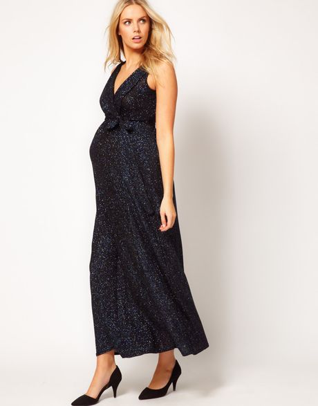 Asos Maternity Sparkle Grecian Maxi Dress in Blue (bluesparkle)