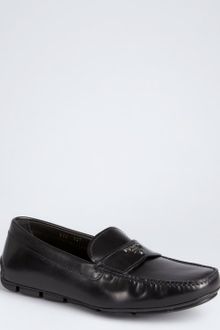 Prada Black Leather Slipon Loafers - Lyst