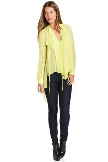 BCBGMAXAZRIA Long-sleeve V-neck Highlow Hem Chiffon Blouse - Lyst