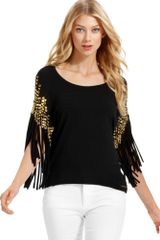 Michael Kors  Fringe Studded Scoop Neck Top