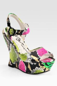 Alice + Olivia Jana Snakeprint Leather Wedge Sandals - Lyst
