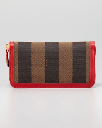 Fendi Pequin Ziparound Striped Canvas Wallet Tobaccored - Lyst