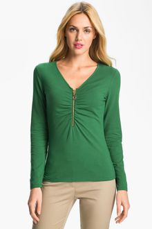 Michael by Michael Kors Vneck Zip Front Top - Lyst
