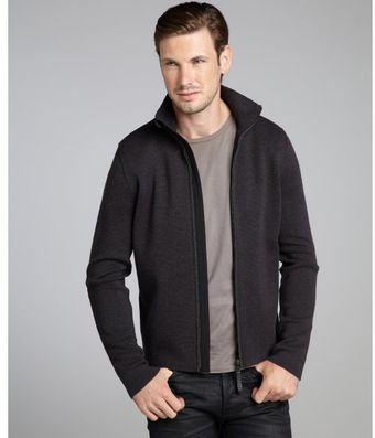 Prada  Anthracite Wool Zip Front Sweater - Lyst
