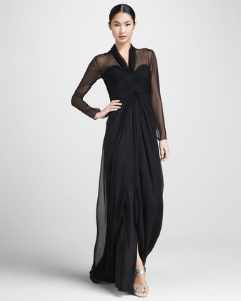 Pamella Roland Ruched Chiffon Gown - Lyst