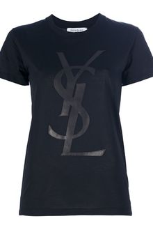 Yves Saint Laurent Leather Logo T-Shirt - Lyst
