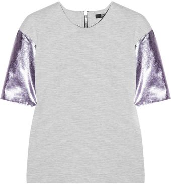 Markus Lupfer Metallicsleeved Cottonblend Stretchjersey Top - Lyst
