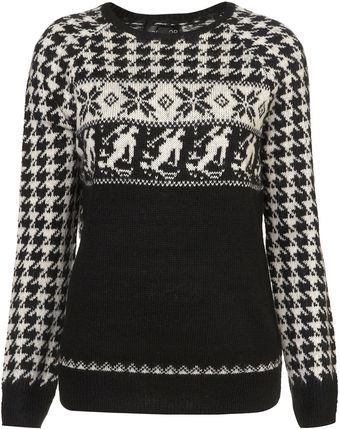 Topshop Knitted Dogstooth Ski Jumper - Lyst