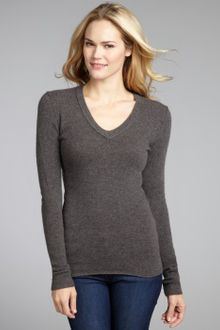 Inhabit Gunpowder Cashmere Blend Exposed Seam Vneck Sweater - Lyst