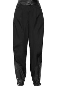 Alexander Wang Leather Paneled Wool Twill Pants - Lyst