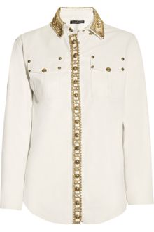 Balmain Crystalembellished Leather Shirt - Lyst