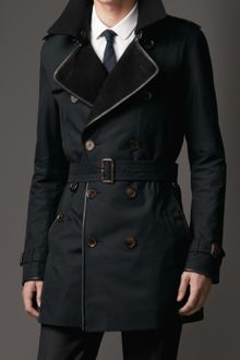 Burberry Midlength Wool Collar Cotton Gabardine Trench Coat - Lyst
