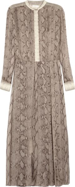 Chloé Snake Print Pleated Silk Georgette Dress - Lyst